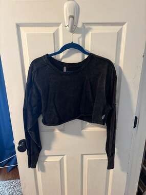 Free People Movement FP Movement Black Acid Wash Cropped Long Sleeve Pullover